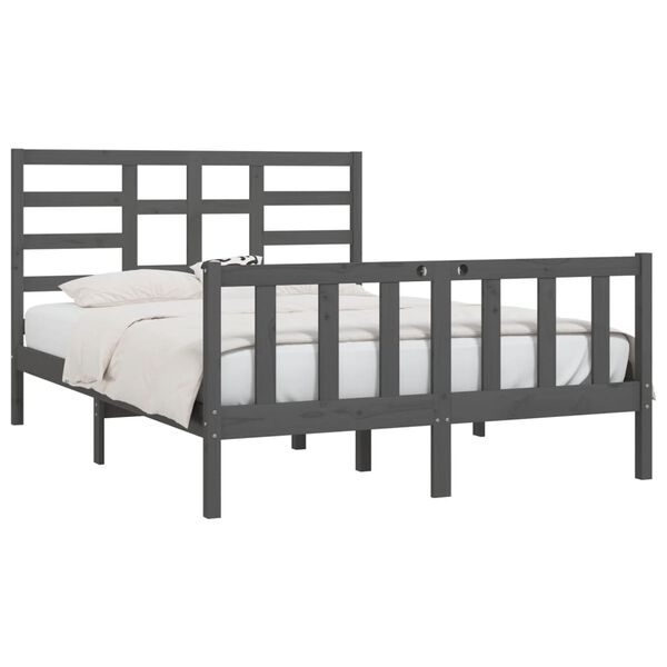 vidaXL Estructura de cama madera maciza gris King Size 150x200 cm