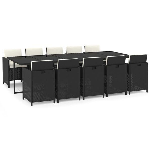 vidaXL Set de comedor jard&iacute;n 11 pzas con cojines rat&aacute;n sint&eacute;tico negro