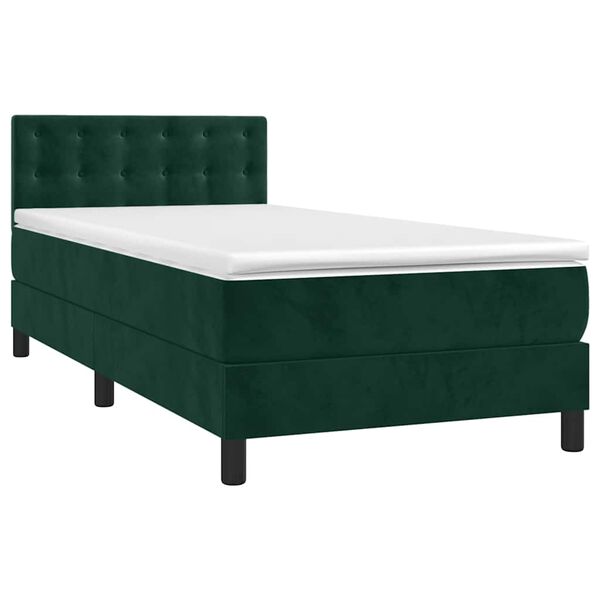 vidaXL Cama box spring colch&oacute;n y LED terciopelo verde oscuro 80x200 cm