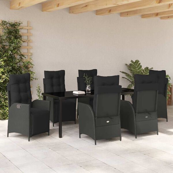 vidaXL Conjunto de Comedor de Jard&iacute;n 7 pcs Negro rat&aacute;n sint&eacute;tico