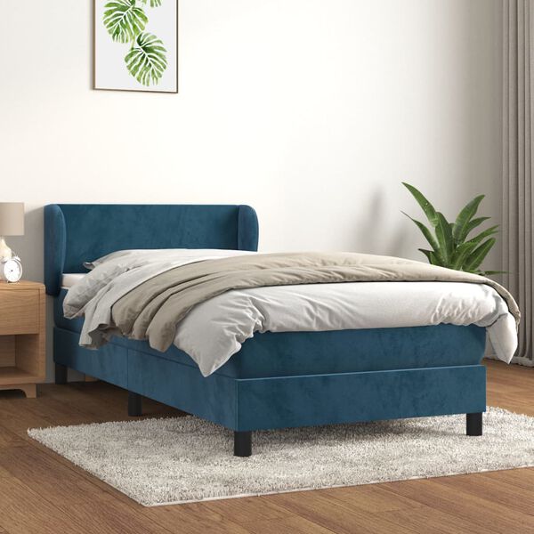 vidaXL Cama box spring con colch&oacute;n terciopelo azul oscuro 80x200 cm
