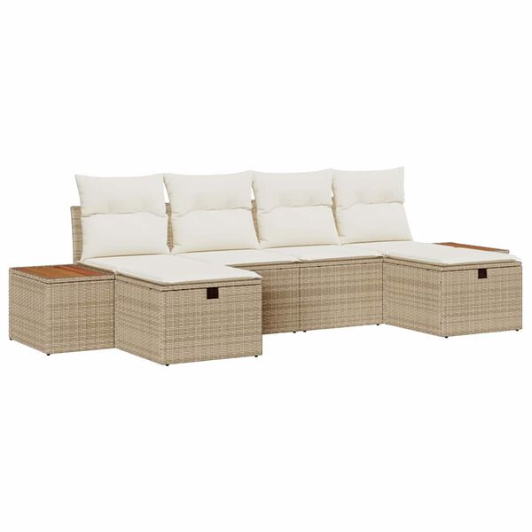 vidaXL Conjunto de sof&aacute; de jard&iacute;n con almohada 6 pcs Beige Polirat&aacute;n