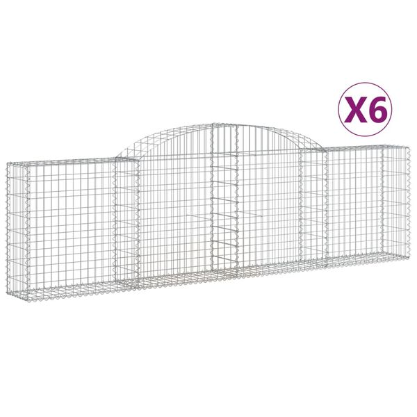 vidaXL Cestas de gaviones 6 uds forma de arco hierro 300x30x80/100 cm