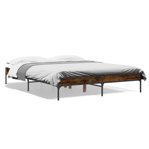 vidaXL Estructura cama madera ingenier&iacute;a metal roble ahumado 150x200cm