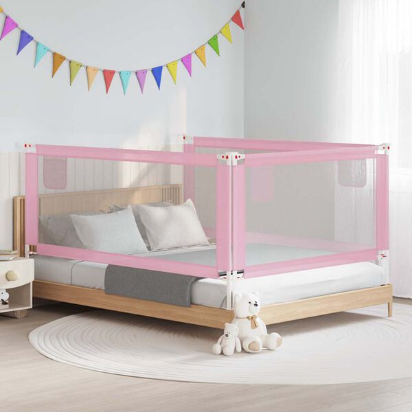 vidaXL Barandilla de seguridad cama de ni&ntilde;o rosa tela 200x25 cm
