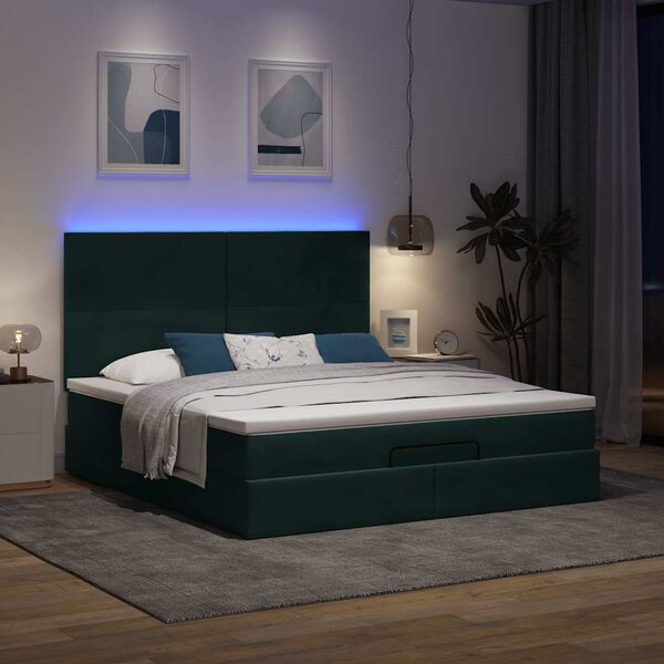 vidaXL Estructura de cama otomana colchones terciopelo verde oscuro