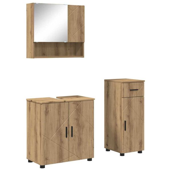 vidaXL Juego de muebles de ba&ntilde;o con caj&oacute;n 3 pcs Roble artesanal