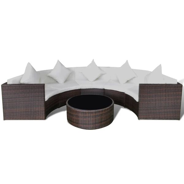 vidaXL Set muebles de jard&iacute;n 6 piezas y cojines rat&aacute;n sint&eacute;tico marr&oacute;n