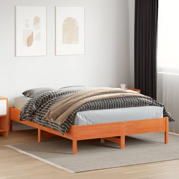 vidaXL Cama sin colchón madera maciza de pino marrón cera 160x200 cm