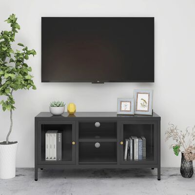 vidaXL Mueble para el televisor acero y vidrio gris antracita 105x35x52 cm