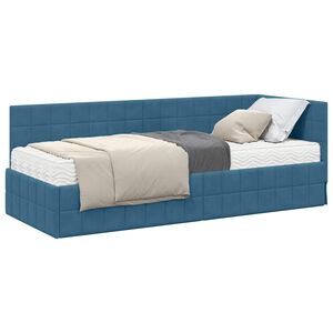 vidaXL Estructura de Cama Esquina con Colch&oacute;n 2 uds. Azul Terciopelo