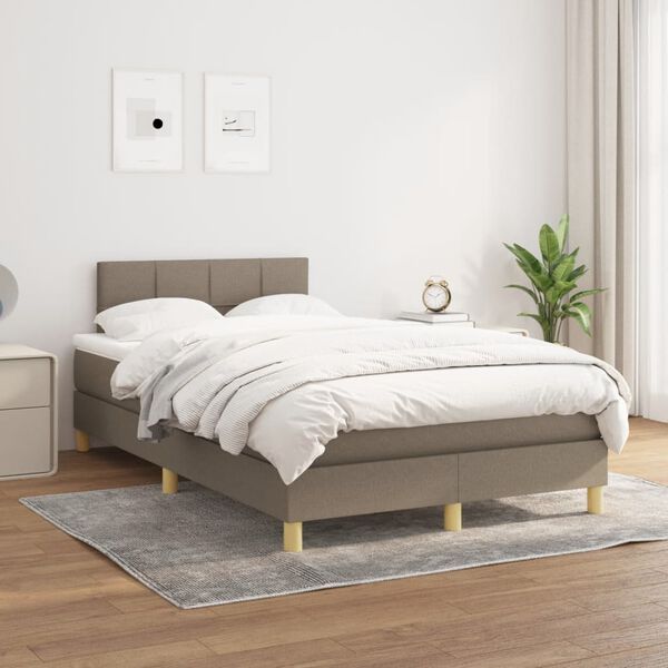 vidaXL Cama box spring con colch&oacute;n tela gris taupe 120x200 cm