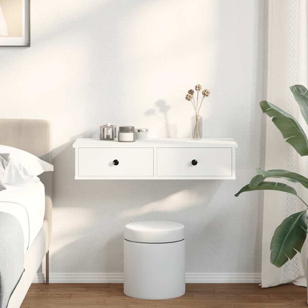 vidaXL Estante de pared con cajones de madera contrachapada blanco