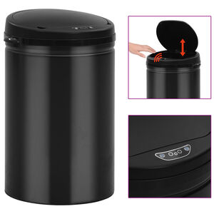vidaXL Cubo de basura con sensor autom&aacute;tico 30L acero al carbono negro