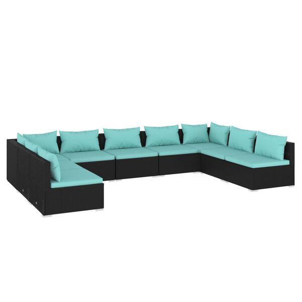 vidaXL Set de muebles de jard&iacute;n 9 pzas y cojines rat&aacute;n sint&eacute;tico negro