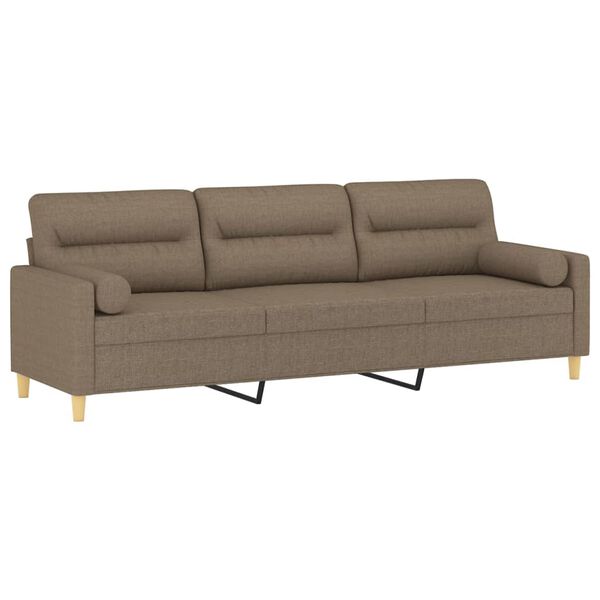 vidaXL Sof&aacute; de 3 plazas con almohadas y cojines tela gris taupe 210 cm