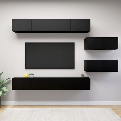 vidaXL Set de muebles de TV salón 6 piezas madera contrachapada negro