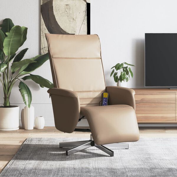 vidaXL Sill&oacute;n reclinable masaje reposapi&eacute;s cuero sint&eacute;tico capuchino