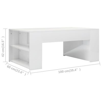 vidaXL Mesa de centro madera contrachapada blanco brillo 100x60x42 cm