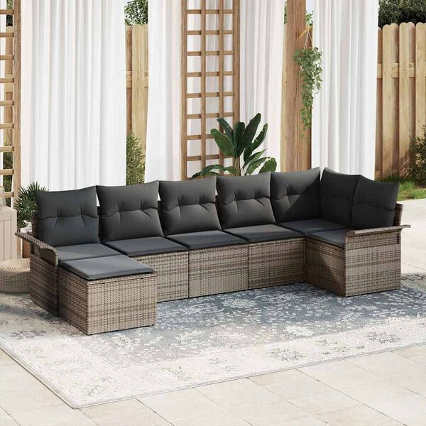 vidaXL Conjunto de sofá de jardín con cojín 7 pcs Gris ratán sintético