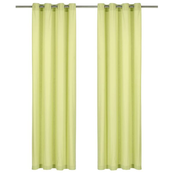 vidaXL Cortinas con anillas de metal 2 uds algod&oacute;n verde 140x225 cm