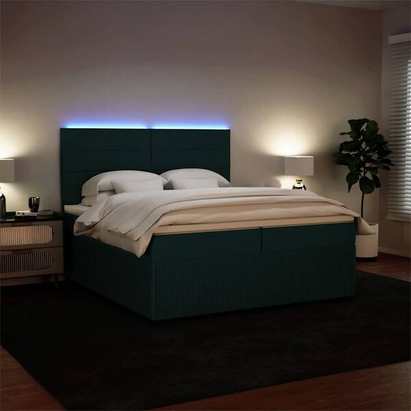 vidaXL Cama box spring con colch&oacute;n terciopelo verde oscuro 200x200 cm