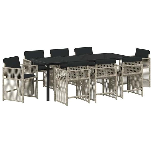 vidaXL Conjunto de Comedor de Jard&iacute;n 9 pcs Gris Claro rat&aacute;n sint&eacute;tico