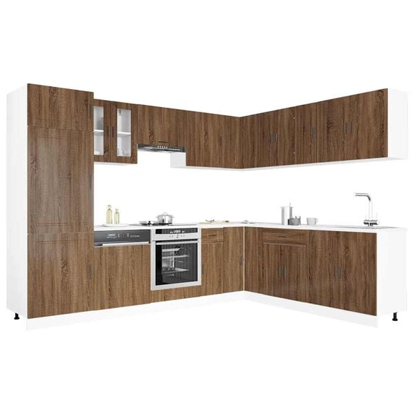 vidaXL Mueble cocina Porto roble marr&oacute;n 14 pzas madera contrachapada