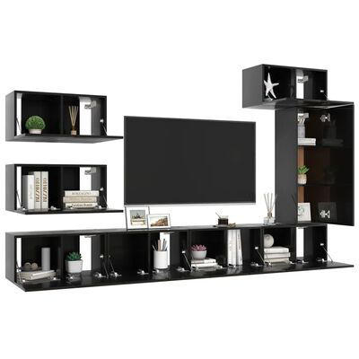 vidaXL Juego de mueble para TV de 8 piezas aglomerado negro brillante
