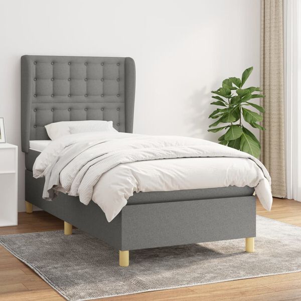 vidaXL Cama box spring con colch&oacute;n tela gris oscuro 80x200 cm