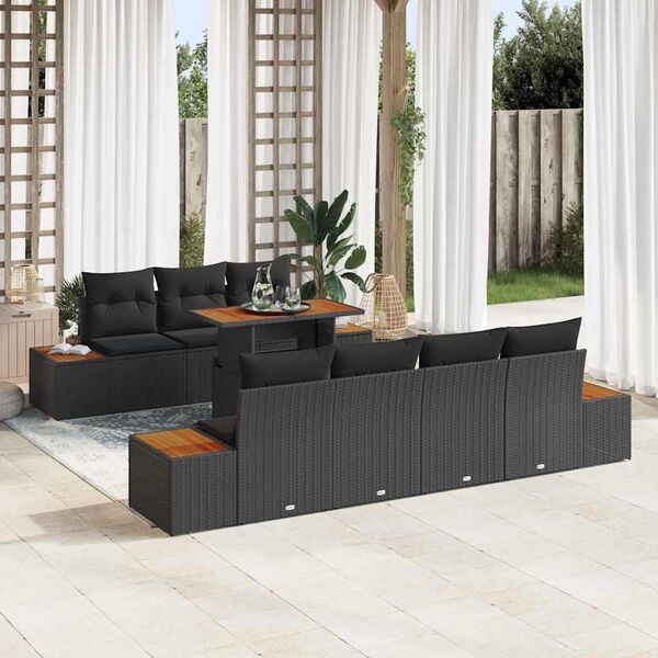 vidaXL Conjunto de sof&aacute; de jard&iacute;n con coj&iacute;n 8 pcs Negro Polirat&aacute;n