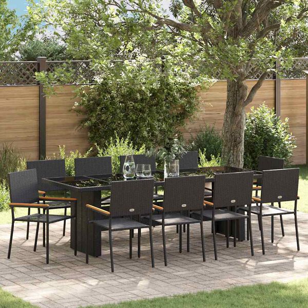 vidaXL Conjunto de Comedor de Jard&iacute;n 11 pcs Negro rat&aacute;n sint&eacute;tico
