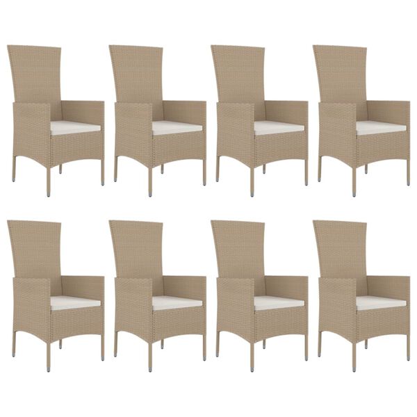 vidaXL Set comedor de jardín 9 pzas con cojines ratán sintético beige