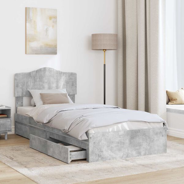 vidaXL Cama con almacenamiento con cabecera Gris Concreto 90 x 200 cm