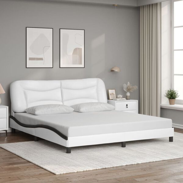 vidaXL Estructura de cama sin colch&oacute;n Hvar cuero sint&eacute;tico blanco y negro