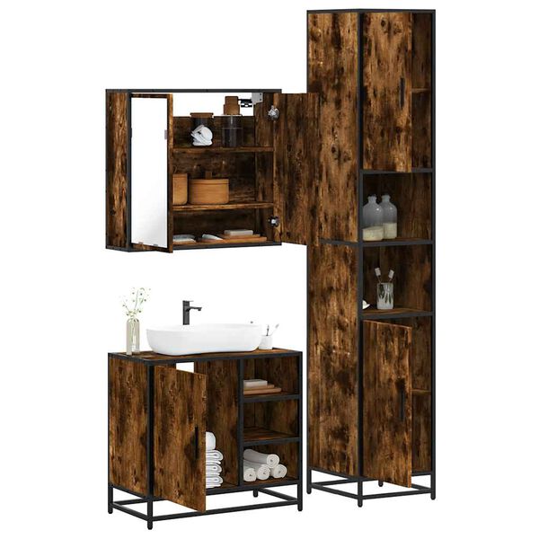 vidaXL Set de muebles ba&ntilde;o 3 pzas madera contrachapada roble ahumado