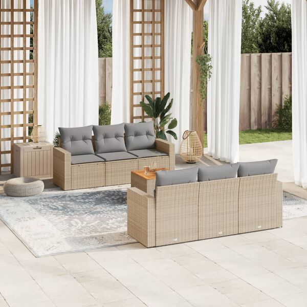 vidaXL Set sof&aacute;s de jard&iacute;n 7 piezas y cojines rat&aacute;n sint&eacute;tico beige