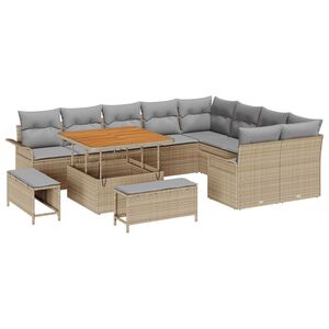 vidaXL Conjunto de sof&aacute;s de jard&iacute;n 12 pcs Beige rat&aacute;n sint&eacute;tico