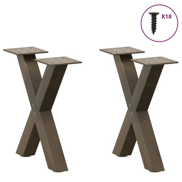 vidaXL Patas para mesa de centro en forma de X (2 unidades, acero natural, 30 x 30-31 cm)