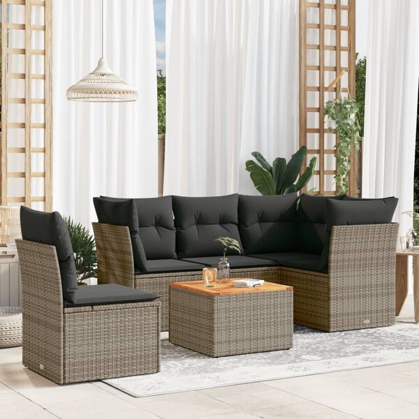 vidaXL Set de muebles de jardín 6 pzas y cojines ratán sintético gris
