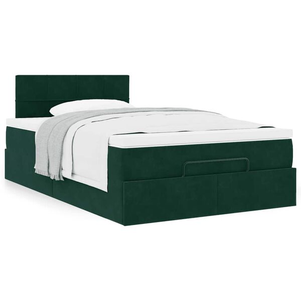 vidaXL Cama otomana con colch&oacute;n 120x190 cm terciopelo verde oscuro