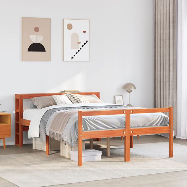 vidaXL Estructura cama con cabecero madera pino marr&oacute;n cera 140x190 cm