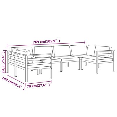 vidaXL Set muebles de jardín 6 pzas y cojines aluminio gris antracita