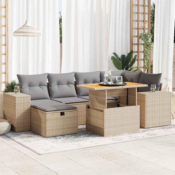 vidaXL Set sof&aacute;s jard&iacute;n y cojines 8 pzas rat&aacute;n sint&eacute;tico acacia beige