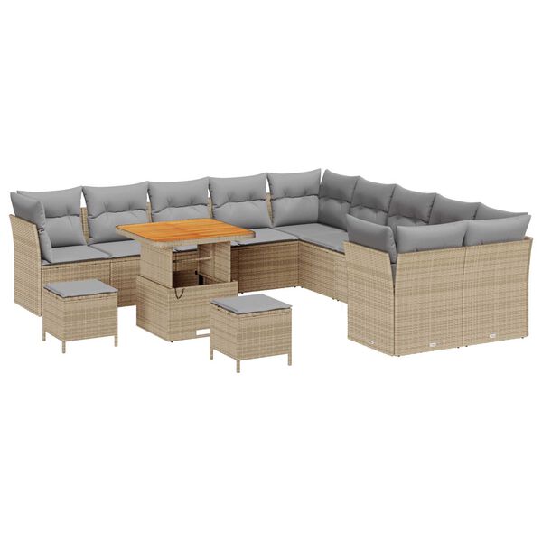 vidaXL Conjunto de sof&aacute; de jard&iacute;n con coj&iacute;n 13 pcs Beige y Gris Claro