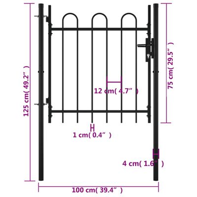 vidaXL Puerta individual para valla con puntas de aro 100x75 cm