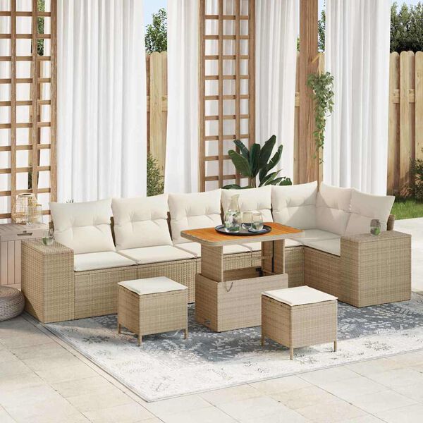 vidaXL Conjunto de sof&aacute; de jard&iacute;n con coj&iacute;n 9 pcs Beige y Crema