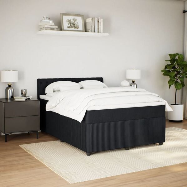vidaXL Cama box spring con colch&oacute;n terciopelo negro 140x190 cm