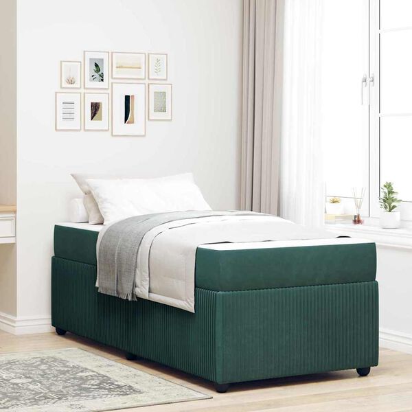 vidaXL Estructura de cama con colch&oacute;n Verde oscuro 90 x 190 cm tela
