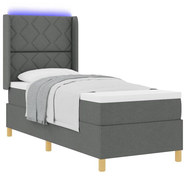 vidaXL Cama tipo Box Spring con colch&oacute;n con LED Gris 80 x 200 cm tela